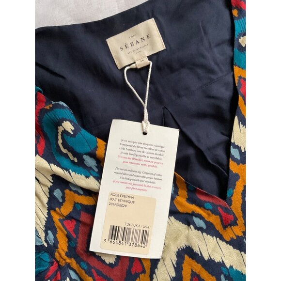 SALE NWT SÉZANE EVELYNA DRESS Geometric multico blue red orange 3/4 sleeve SZ4 - Picture 2 of 7